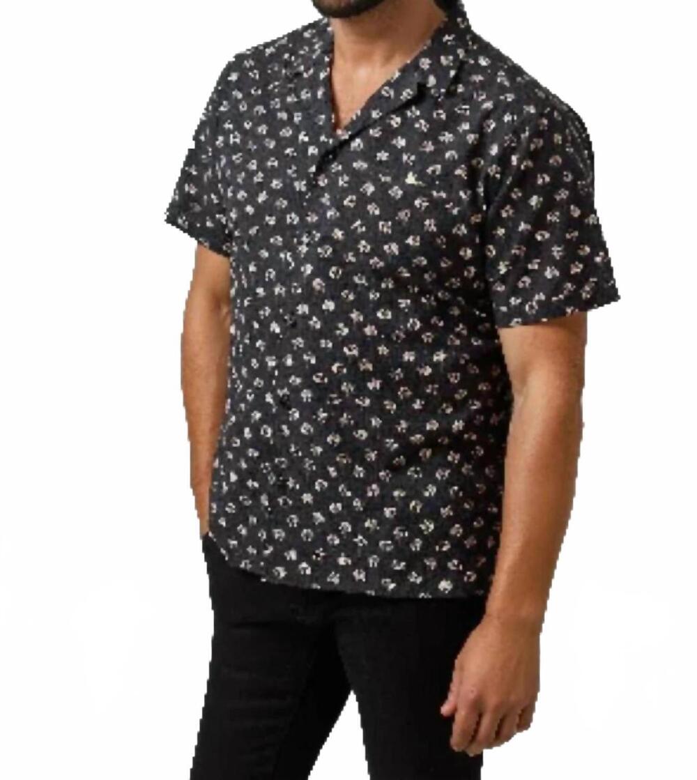 NEW STONE ROSE seersucker palm print resort shirt in charcoal